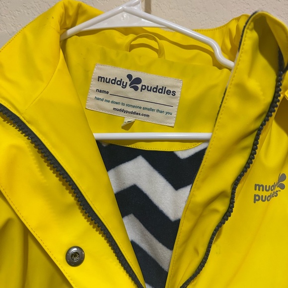 Muddy Puddles-Waterproof Fleece Lined Yellow Jacket.Detachable Hood.Zipper works - Picture 2 of 7